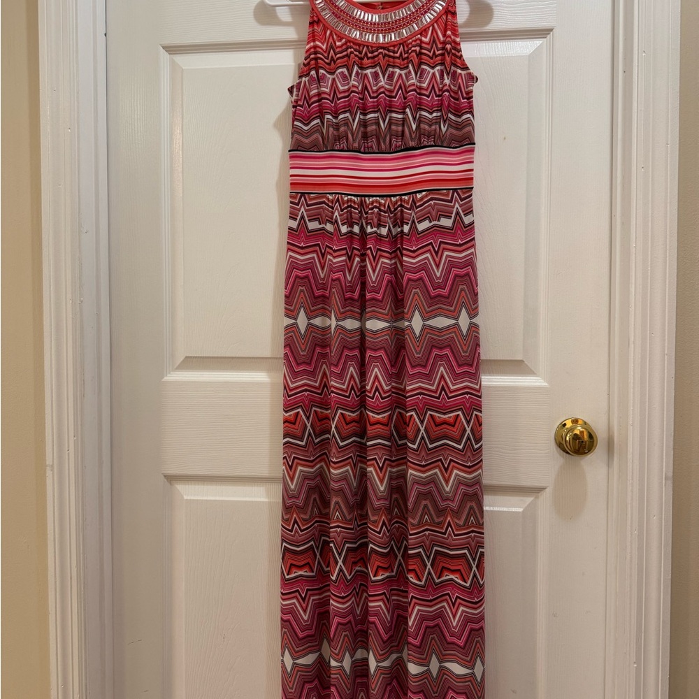 Studio One Coral and Pink Patterned Dress